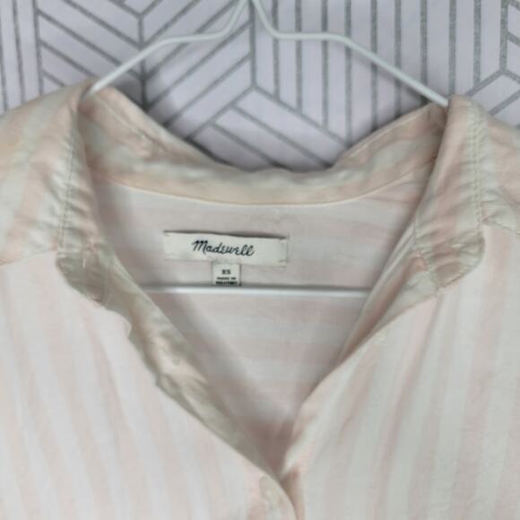 Madewell XS Pink White Striped Tie Front Button Down Short Sleeve Shirt - Picture 9 of 11